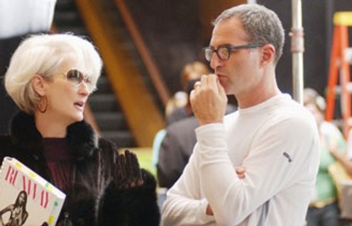 Meryl Streep et David Frankel sur le plateau de The Devil Wears Prada