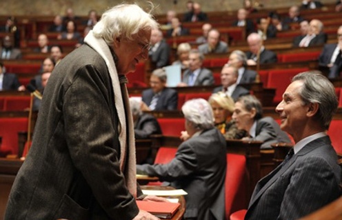 Bertrand Tavernier et Thierry Lhermite sur le plateau de Quai d'Orsay