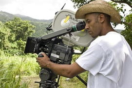 Sur le plateau du film The Losers