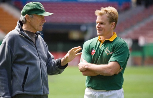 Clint Eastwood et Matt Damon sur le plateau de Invictus