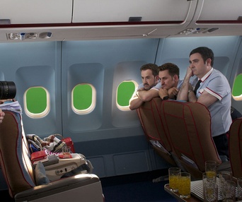 Sur le plateau du film Les amants passagers