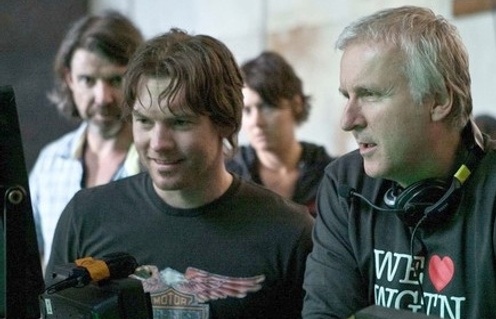 James Cameron et Sam Worthigton sur le plateau du film Avatar